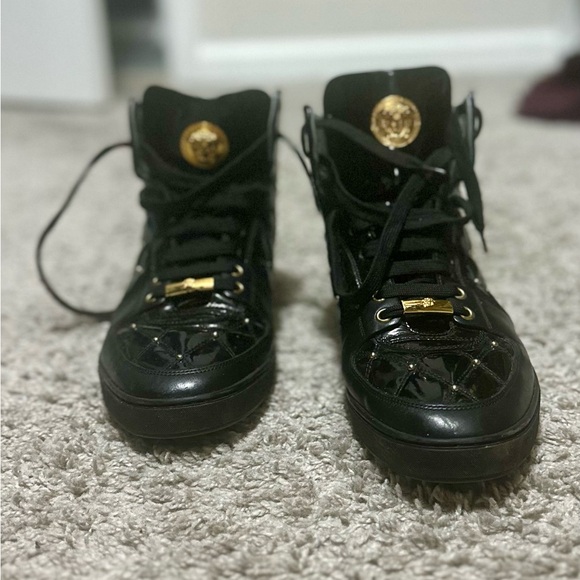 Versace Patent Black Leather Gold Studded Sneakers(no box) - Picture 4 of 4